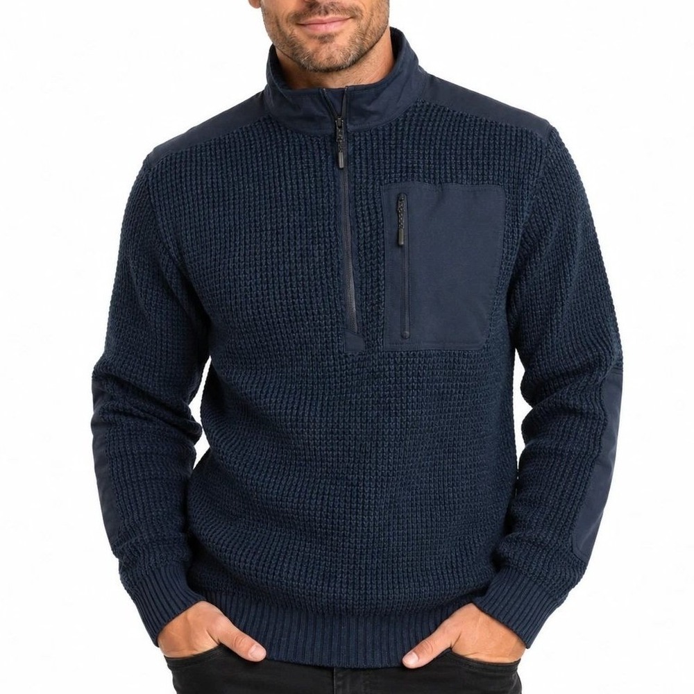 NWT Bass Outdoor Mixed Sweater Men's S Blue Cotton Quarter Zip Up